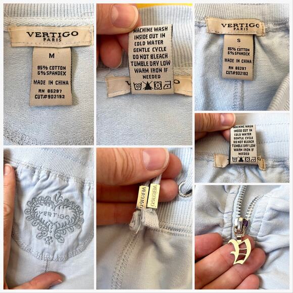 Vintage Vertigo Track Suit, y2k Baby Blue Stretch Knit Pants & Jacket Sz M - Picture 10 of 11